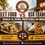 Street Food vs QSR Franchise infographic comparing profitability, investment, and scalability in India.